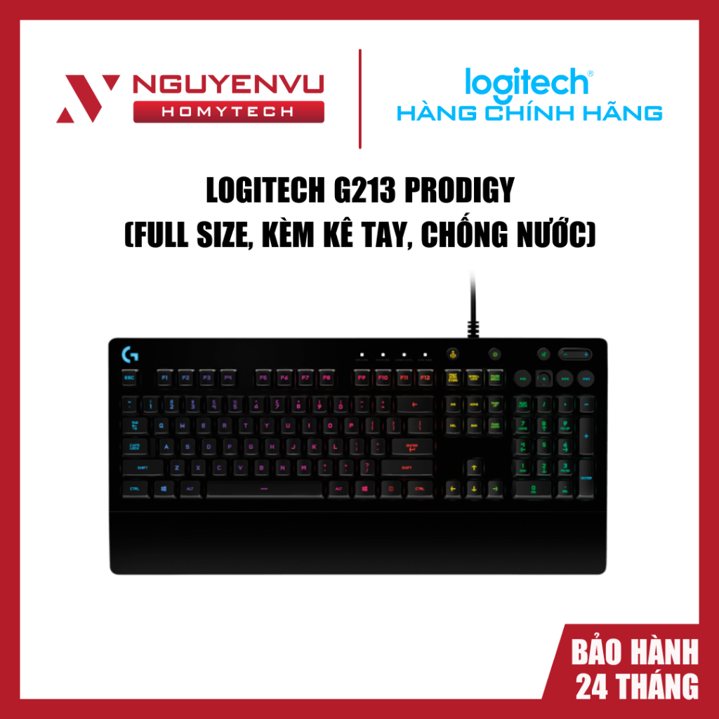 [FULL VAT] Bàn phím giả cơ có dây LOGITECH G213 Prodigy, Full size, Kèm kê tay, Chống nước - Hàng ch