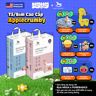 Tã Bỉm dán/quần APPLECRUMBY Slim + Overnight Malaysia, Bản Mới Nhất Chính Hãng 100% Cho Bé Đầy Đủ Tất Cả Size