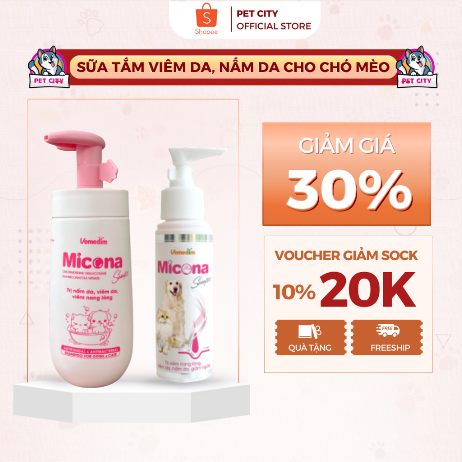 Sữa Tắm Micona 200ml Cho Chó Mèo, Sữa Tắm Viêm Da, Nấm Da, Hỗ Trợ Làm Mượt Lông, Viêm Nang Lông Nấm Da Cho Mèo Chó