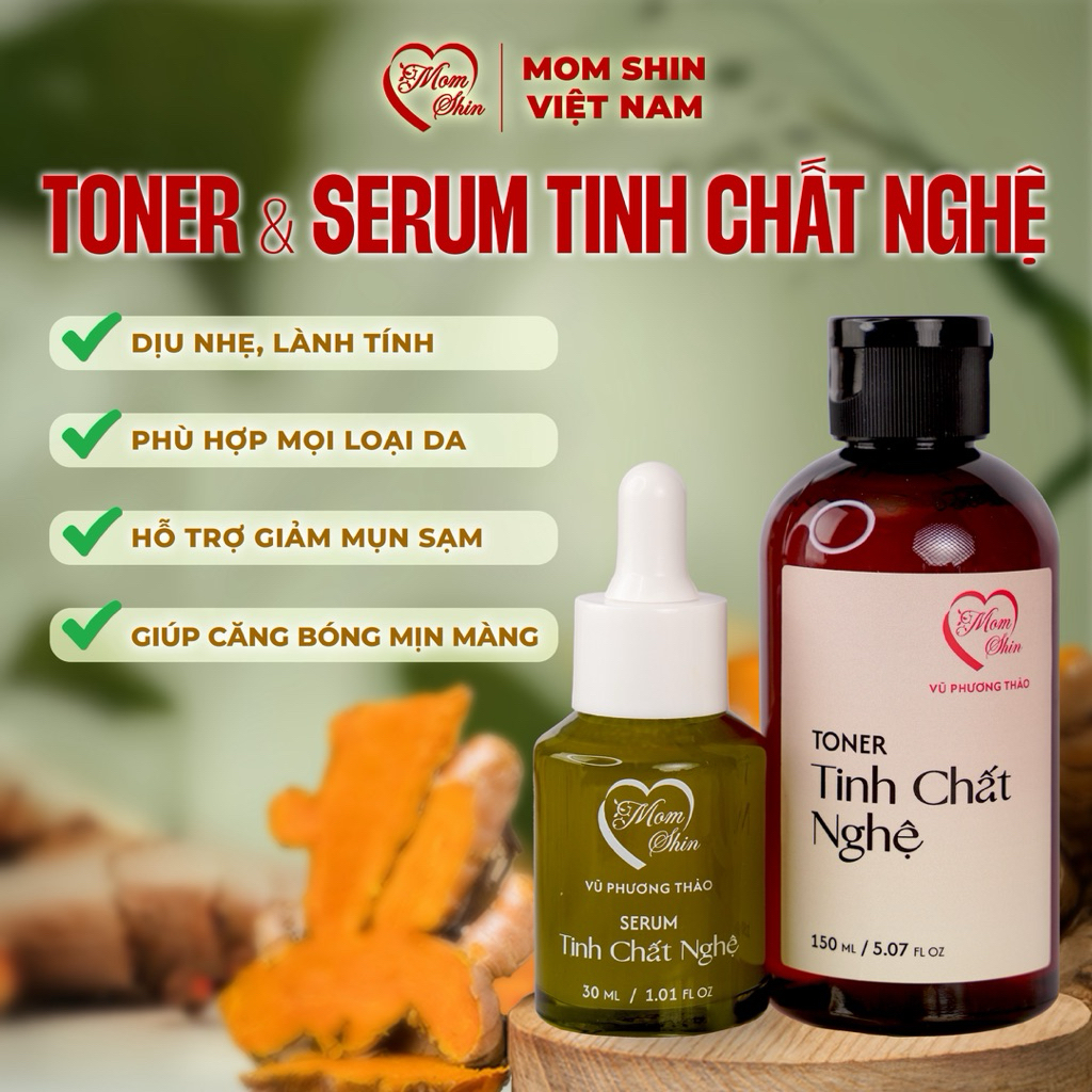 Combo Serum & Toner Tinh Chất Nghệ MOM SHIN Hỗ Trợ Giúp Cấp Ẩm, Chăm Sóc Da Skincare, Dưỡng Ẩm Da