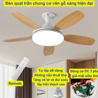 Quạt Trần Chung Cư 5 Cánh Vân Gỗ – Có Đèn LED, Điều Khiển Từ Xa – Phù Hợp Trần Thấp, Trần Thạch Cao