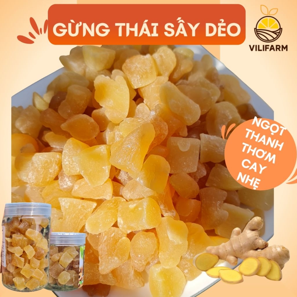 GỪNG THÁI VIÊN SẤY DẺO VILIFARM ít đường ngọt cay nhẹ