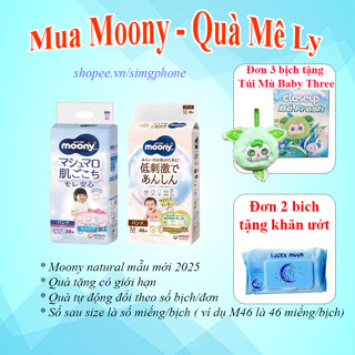 (TẶNG QUÀ) Bỉm dán quần Moony trắng Natural / xanh Cộng Miếng/ Tiêu chuẩn Nhật đủ size Nb96/S84/M58/ L54/ L44