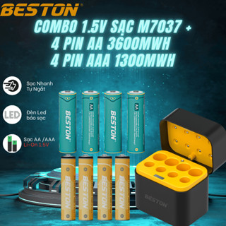 Hộp 4 pin BESTON 2A 3A 1.5V , sạc 8 slot M7037 USB-C dùng cho pin AA và AAA 1.5V, pin cho đồ chơi