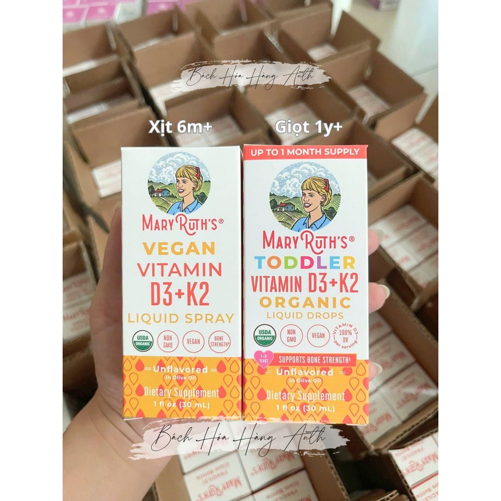 [ Hàng Mỹ ] Vitamin D3K2 Hữu cơ Mary Ruth's , MaryRuth dạng giọt / xịt hữu cơ thuần chay cho bé từ 6