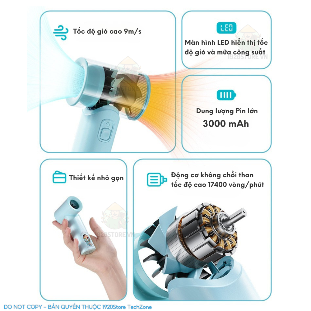Quạt Cầm Tay Mini ROCK Doraemon N610 High-Speed Turbo, Màn LED Hiển Thị, Dung Lượng Pin 3000mAh - BH Chính Hãng | BigBuy360 - bigbuy360.vn