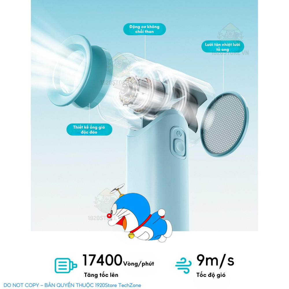 Quạt Cầm Tay Mini ROCK Doraemon N610 High-Speed Turbo, Màn LED Hiển Thị, Dung Lượng Pin 3000mAh - BH Chính Hãng | BigBuy360 - bigbuy360.vn