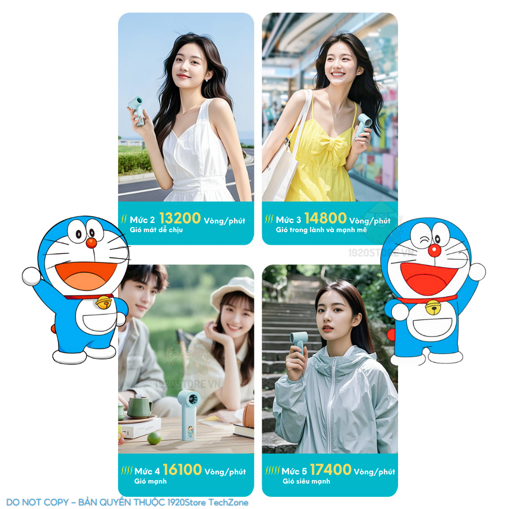 Quạt Cầm Tay Mini ROCK Doraemon N610 High-Speed Turbo, Màn LED Hiển Thị, Dung Lượng Pin 3000mAh - BH Chính Hãng | BigBuy360 - bigbuy360.vn