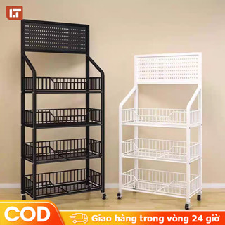  Kệ để hàng tạp hoá có bánh xe Kệ siêu thị 5 tầng Kệ sắt đựng đồ ăn vặt Khả năng chịu lực 100kg 