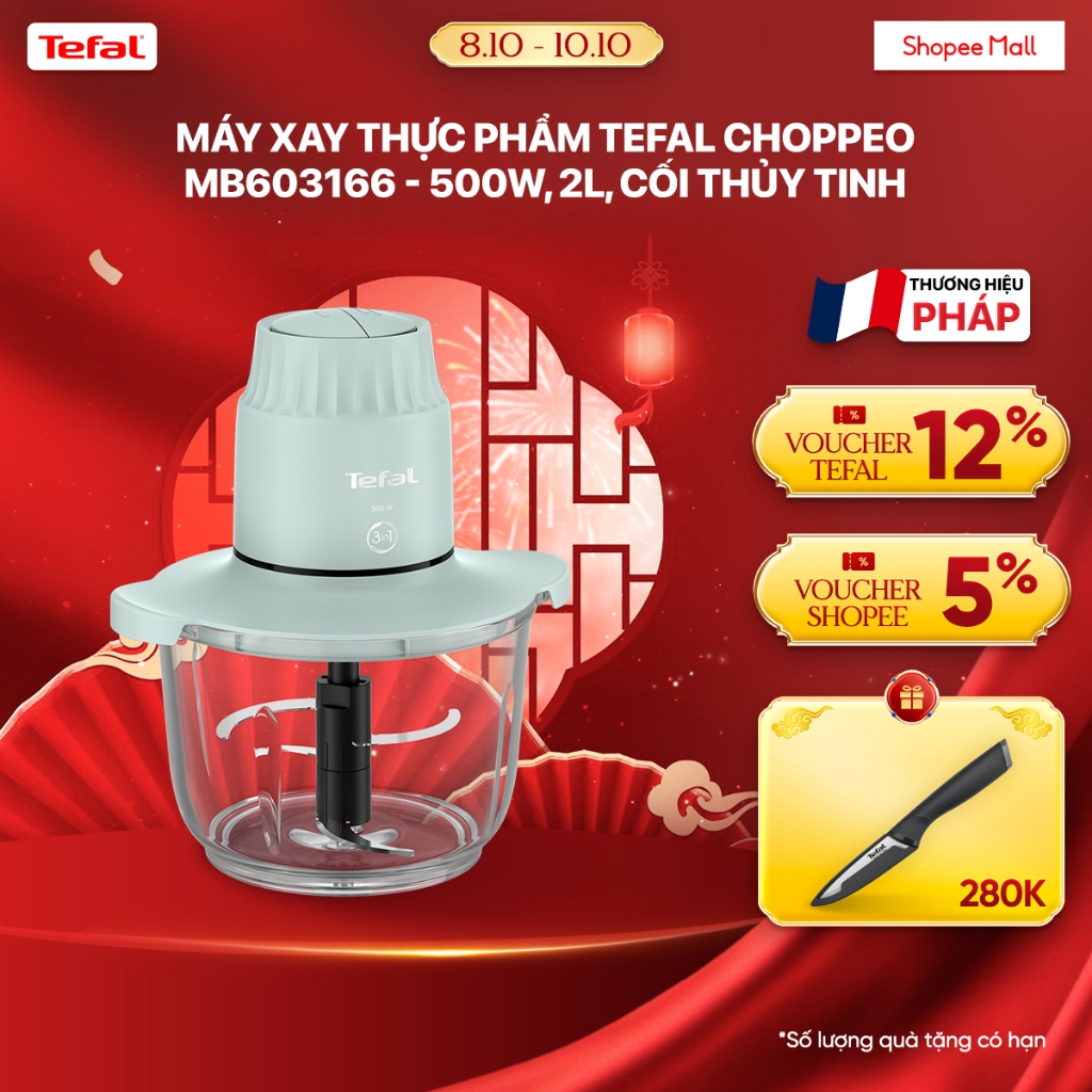 Máy xay thực phẩm Tefal Choppeo MB603166 - 500W, 2L, cối thủy tinh