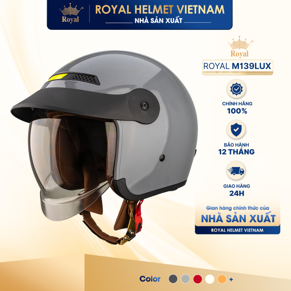 [NHÀ SẢN XUẤT] PHIÊN BẢN LUXURY I Mũ Bảo Hiểm 3/4 Royal M139 LUXURY Trơn Kính Âm Chính Hãng, Chống C