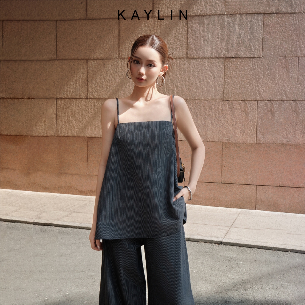 Set KAYLIN áo hai dây dáng suông phối quần ống rộng chất vải linen sọc phong cách Hàn quốc BST Tháng 10.2025 - SET75T10 | BigBuy360 - bigbuy360.vn