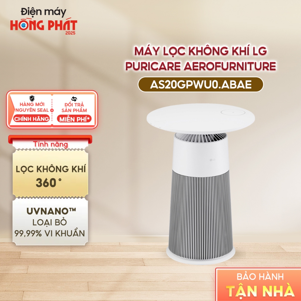 Máy Lọc Khí LG PuriCare AeroFurniture Công Nghệ UVnano™ Màu Trắng AS20GPWU0.ABAE [GIAO TOÀN QUỐC]