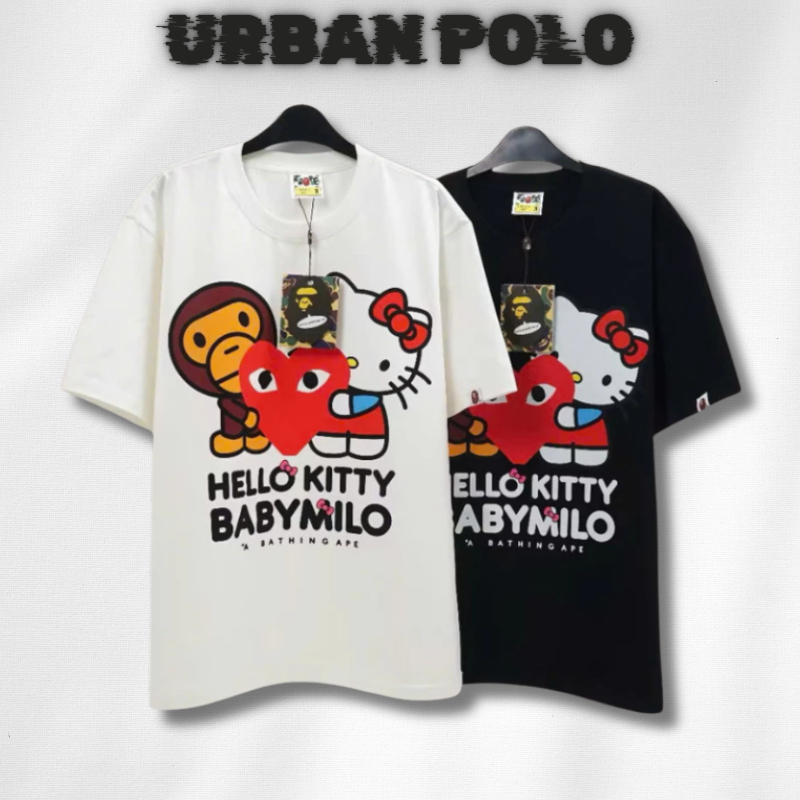 Áo Thun Hello Kitty Bape Milo Dễ Thương Chất Cotton 2 Chiều Dày Dặn Thoáng Mát Full Tem Tag Mạc