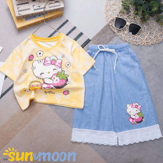  Set bé gái Áo thun Quần jean ống rộng in họa tiết size từ 22kg đến 50kg - Mebena 