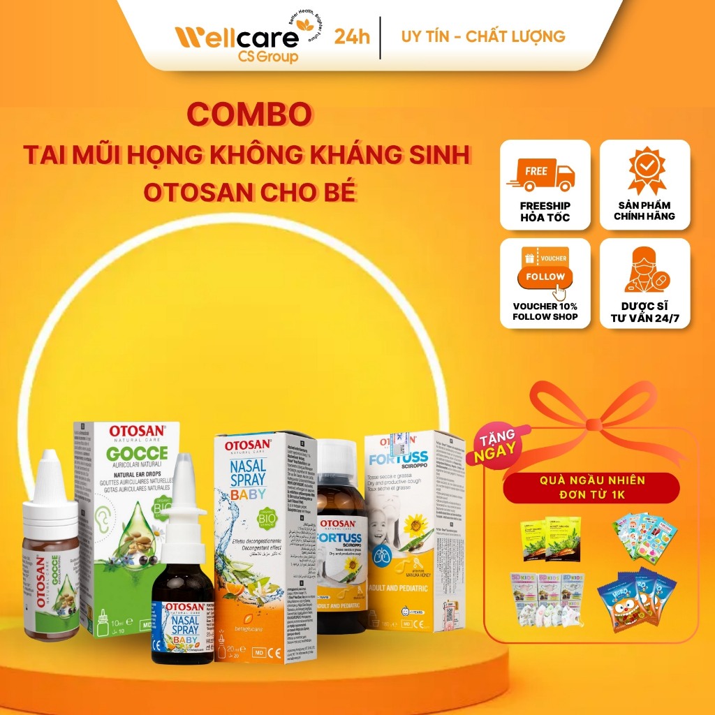 Combo tai mũi hong Otosan Cho bé nhỏ tai Ear Drops + Xịt mũi Spray Baby + Siro Fortuss