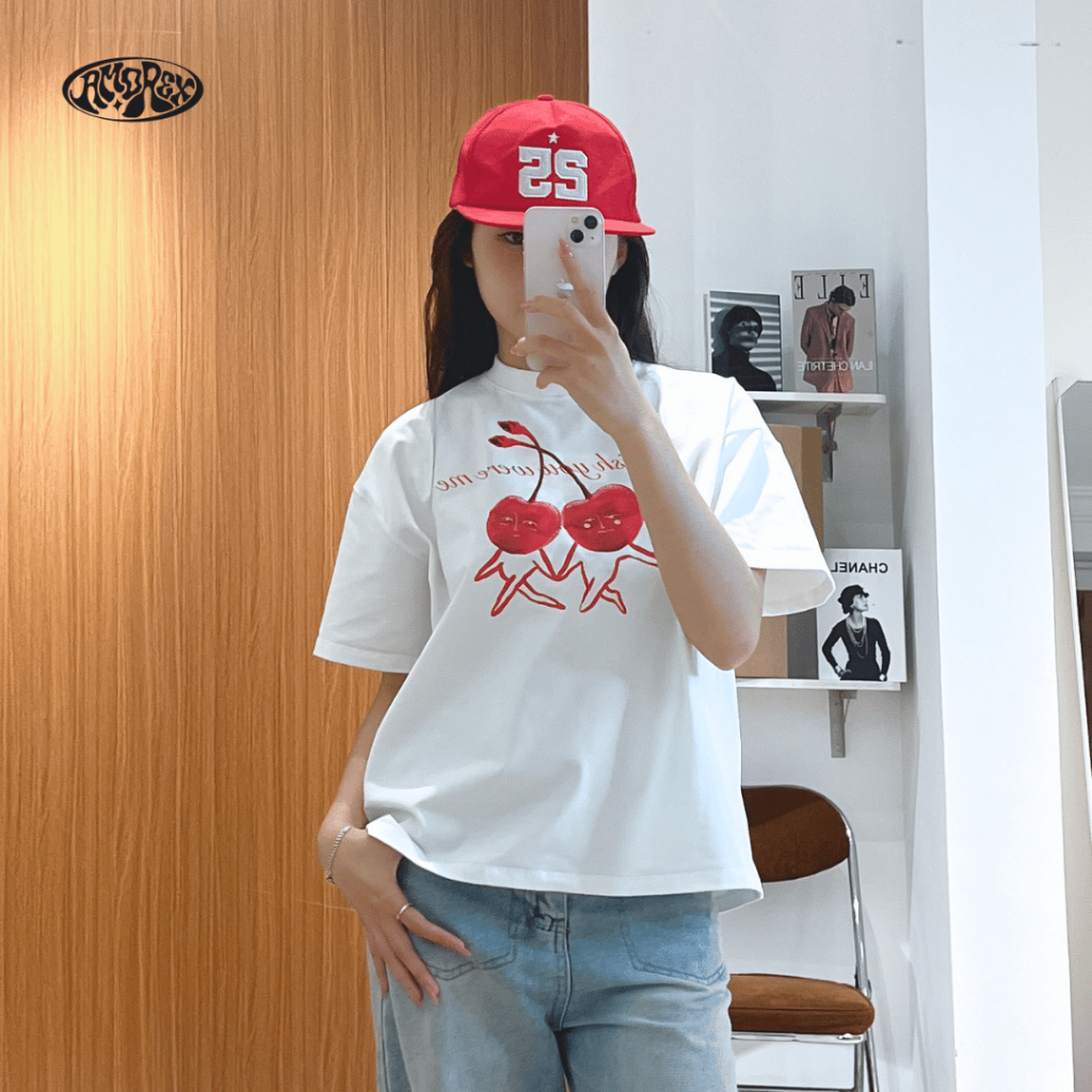 Áo thun unisex form boxy 250gsm in họa tiết Cherry – I Wish You Were Me – Amorex