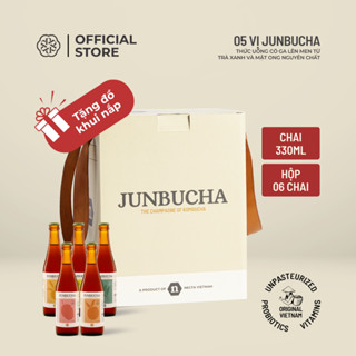 Junbucha HỘP 06 CHAI 330ml - thức uống có ga lên men từ trà xanh và mật ong nguyên chất