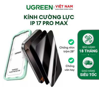 Bộ 2 tấm kính cường lực iPhone 17 Series Ugreen | Chống nhìn trộm | Kèm sẵn dụng cụ tự dán kính | Chính hãng Cao cấp