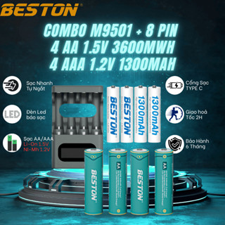 Bộ Sạc Pin BESTON M9501 sạc cả 2 loại 1.2V/1.5V AA AAA cổng sạc USB-C Sạc nhanh Tự ngắt Màn hình LCD