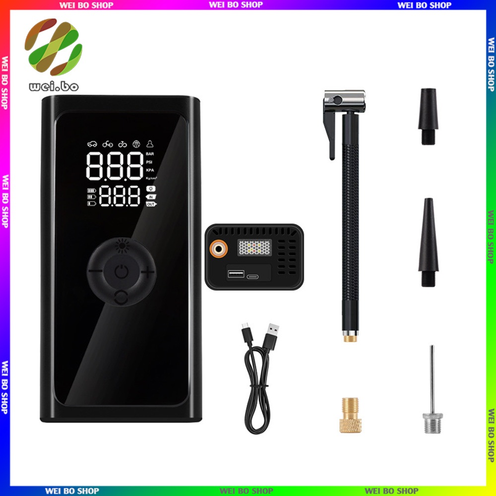 Máy Bơm Hơi Không Dây Đa Năng - Màn Hình Số, Tự Động Dừng, Đèn LED Chiếu Sáng Khẩn Cấp & Sạc USB - Bơm Nhanh Xe Máy