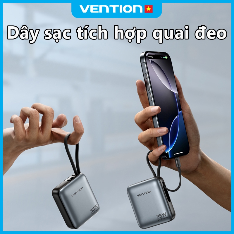 Sạc Dự Phòng 10000mAh Vention 35W PD3.0, Tích Hợp Cáp USB-C, Thiết Kế Nhỏ Gọn Tiện Lợi, Sạc Nhanh An Toàn Ổn Định | BigBuy360 - bigbuy360.vn