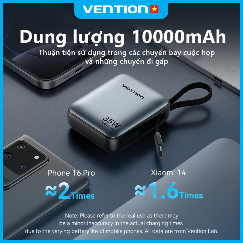 Sạc Dự Phòng 10000mAh Vention 35W PD3.0, Tích Hợp Cáp USB-C, Thiết Kế Nhỏ Gọn Tiện Lợi, Sạc Nhanh An Toàn Ổn Định | BigBuy360 - bigbuy360.vn