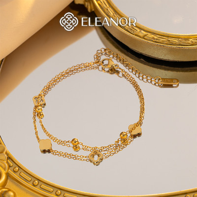 Vòng tay layer nữ titan Eleanor Accessories hình cỏ 4 lá phụ kiện trang sức lắc tay 10603