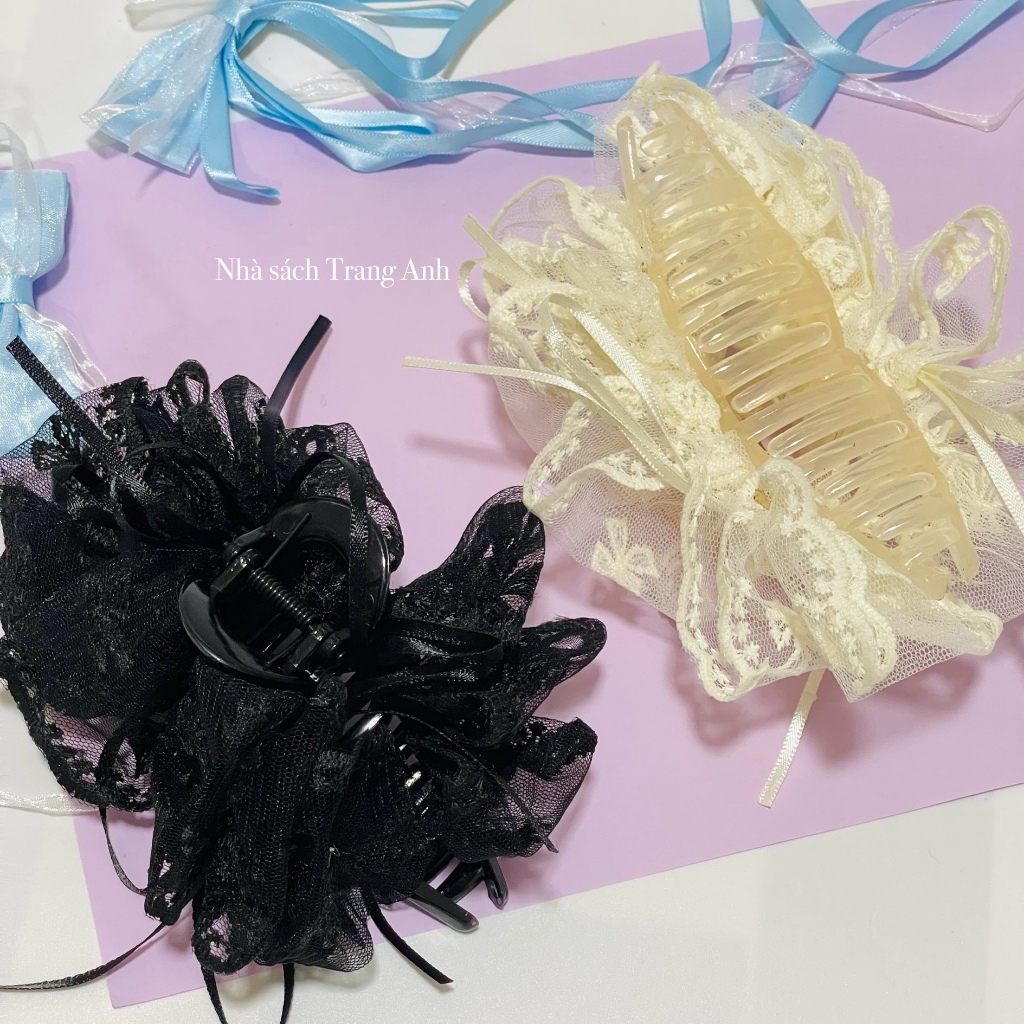 Kẹp tóc to ren nơ sang chảnh, tiểu thư