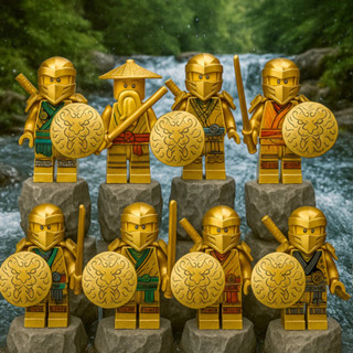 Set 8 Nhân Vật Ninjago Vàng – Tặng Kèm Đế Trưng Bày, Mô Hình Lắp Ráp Mini, Quà Tặng Bé Trai