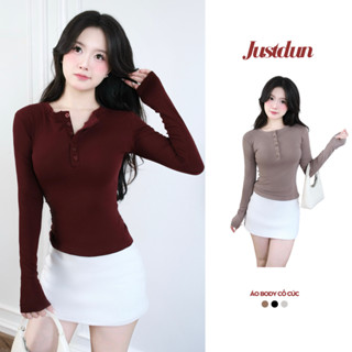 Áo thun nữ dài tay khuy cúc ngực cotton Justdun z12