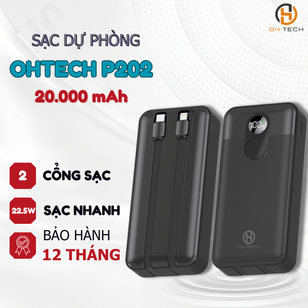 OH-TECH Sạc Dự Phòng OH-P202 10000mAh/20000mAh Sạc Nhanh PD22.5W Bảo Hành 12 Tháng Power Bank 20000m