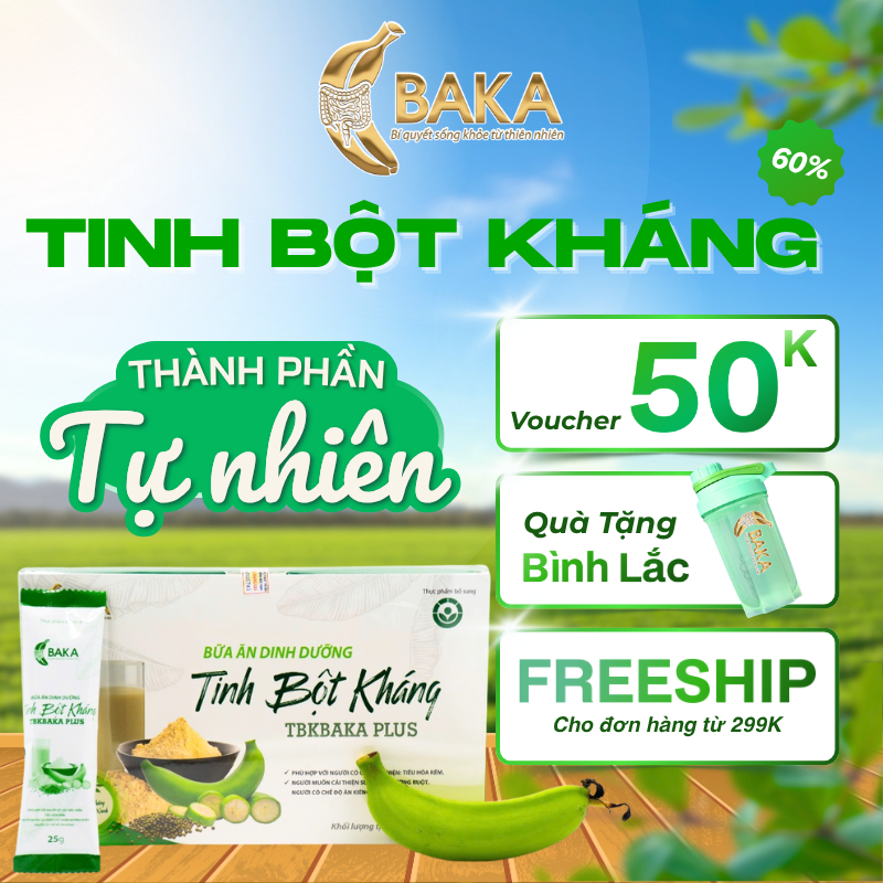 Tinh Bột Kháng BAKA 60% Tinh Bột Kháng Chuối Tiêu Xanh Giảm Táo Bón, Tiêu Hóa Kém
