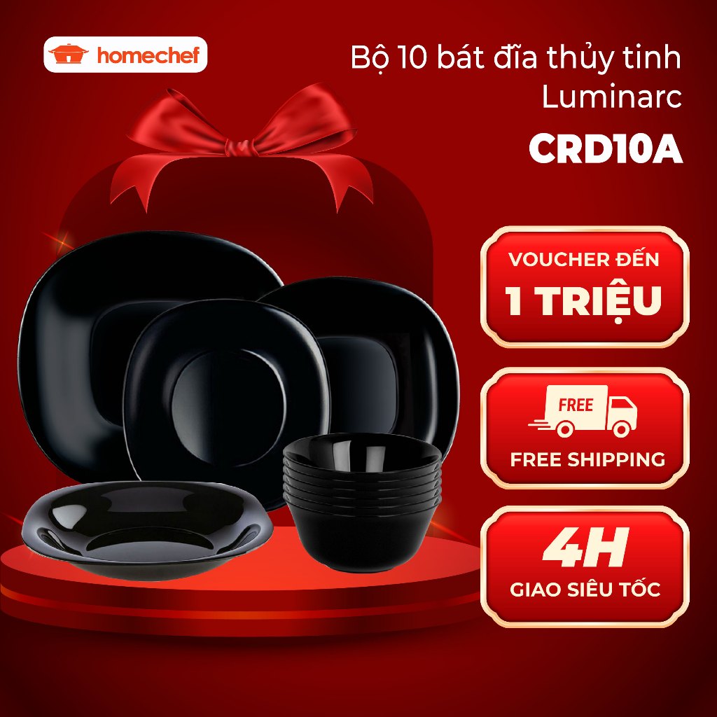 Bộ bát đĩa (Bộ tô, chén, dĩa) thủy tinh Luminarc Carine 10 chi tiết - CRD10A