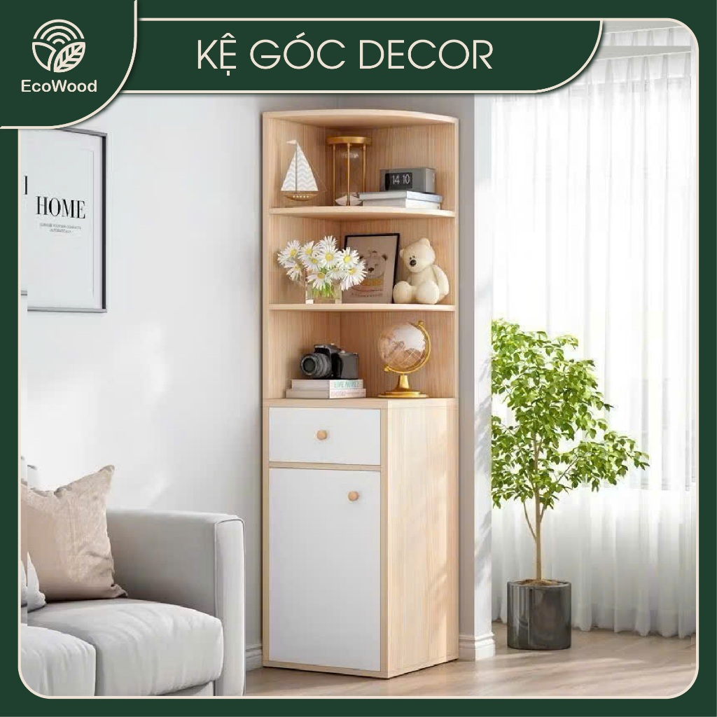 Kệ Gỗ Góc Tường Bo Tròn EcoWood ,Tủ Decor Bắc Âu Nhiều Tầng Phong Cách Hiện Đại Gỗ MDF Cao Cấp Bền Đ