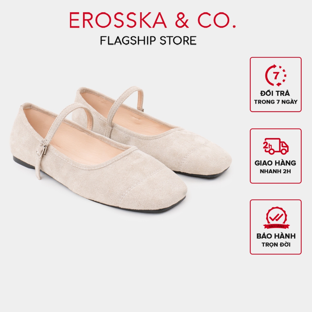 Erosska- Giày búp bê nữ quai ngang phối khóa basic cao 1cm màu xám kem - EL094