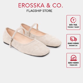 Erosska- Giày búp bê nữ quai ngang phối khóa basic cao 1cm màu xám kem - EL094