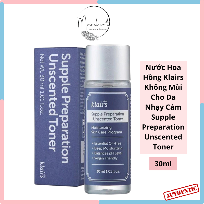 Nước Hoa Hồng Không Mùi Klairs Supple Preparation Unscented Toner Dưỡng Ẩm, Làm Mềm Da Mini 30ml