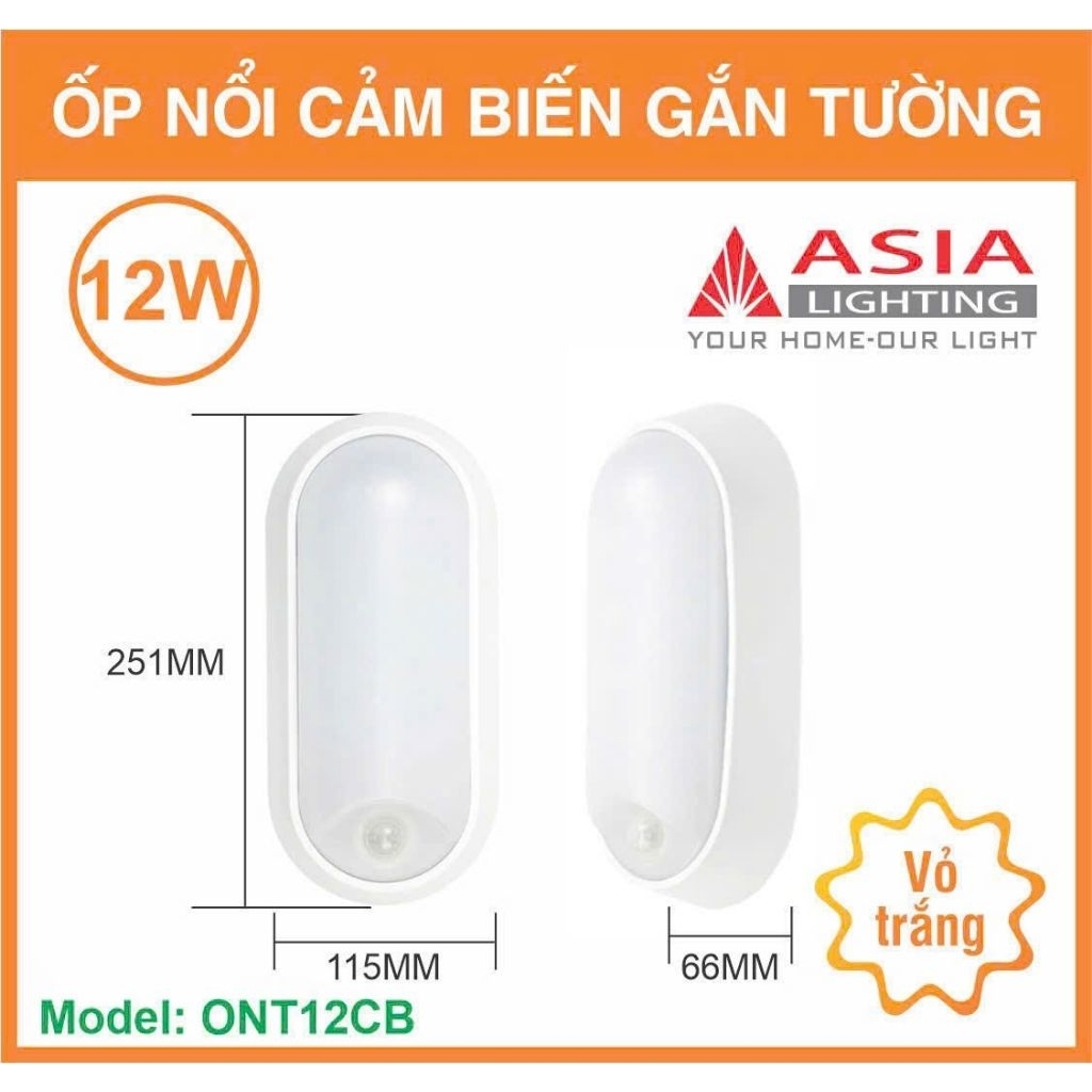 đèn ốp nổi cảm biến gắn tường 12w Asia
