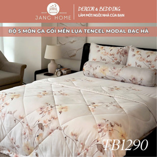 Bộ ga gối mền lụa Tencel Modal bạc hà, set 5 món ga gối chăn trần chất lụa cao cấp mềm mịn