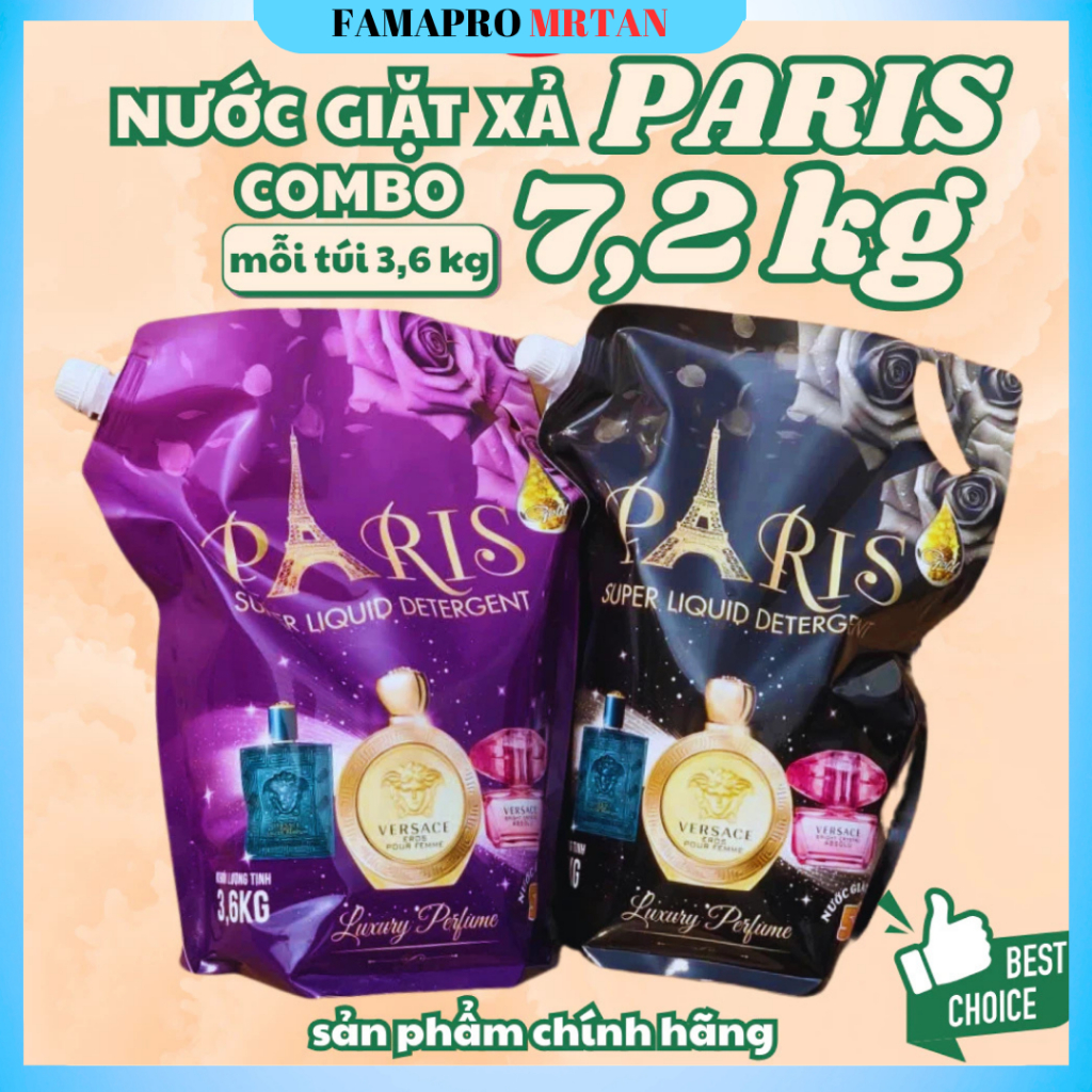 Combo 2 Túi Nước Giặt Xả PARIS  2in1 3.6kg/1 túi Giặt Máy - Giặt Tay, hương Lavender - Hoa Hồng