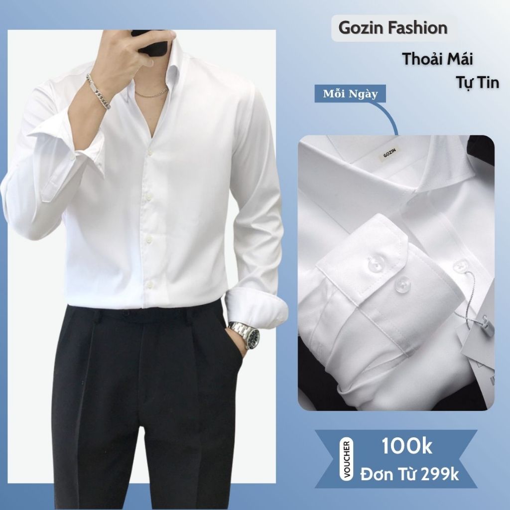 Áo sơ mi nam tay dài Gozin Fashion sơ mi trắng form Slim, vải lụa cấp phong cách Hàn Quốc