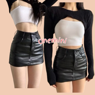  Chân Váy Da Chữ A Hàn Quốc Cạp Cao Siêu Cá Tính ,Chân vay nữ có quần bên trong  CHÂN VÁY DA CHỮ A NGẮN NÚT ĐEN 
