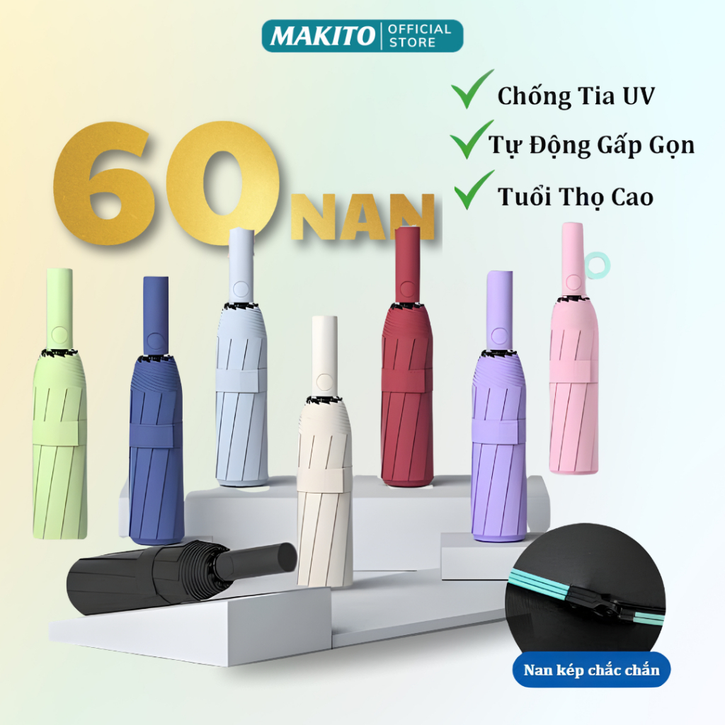 Dù Che Mưa MAKITO 60 Nan Chắc Chắn Tự Động Đóng Mở Chống Thấm Chống Tia UV