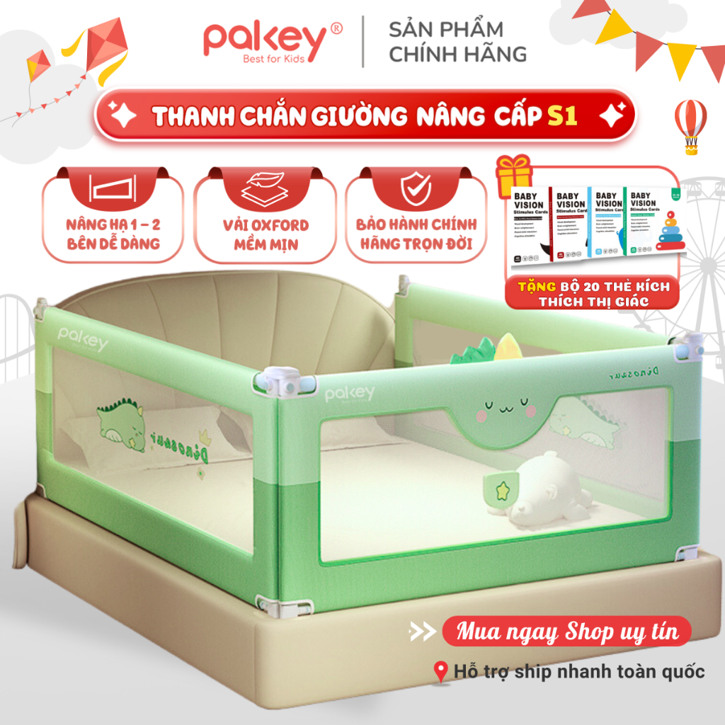 [NEW] Thanh Chắn Giường Pakey S1 Mới 2026, Thanh Chặn Giường Cho Bé Cao 105cm Vải Oxford Cao Cấp Mềm