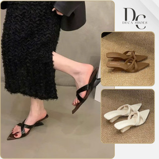  Dép cao gót mũi nhọn quai chéo đế xuồng 5 phân giày cao gót đế xuồng quai chéo _Deca shoes 