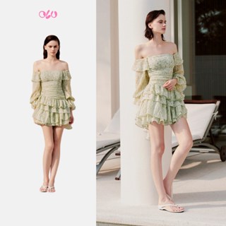  Đầm kiểu trễ vai Ezer tay dài phồng thiết kế bèo tầng điệu đà tiểu thư phù hợp đi chơi đi tiệc OLV 