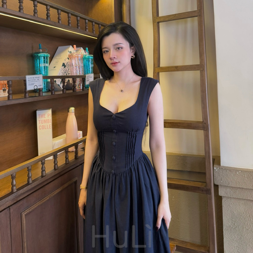 ĐẦM LINEN TAY TIÊN NÚT BỌC DÁNG DÀI THANH LỊCH | Emily dress|