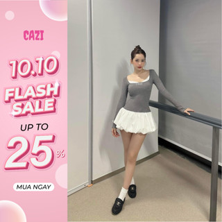 Cazi - Váy cổ u chân peplum phồng - Swan Lake Ballet Dress phong cách cổ điển, thanh lịch siêu tôn dáng