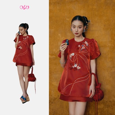Áo OLV babydoll tay bồng thêu tay ngọt ngào Hân Giao phù hợp đi chơi lễ tết (Không kèm chân váy)